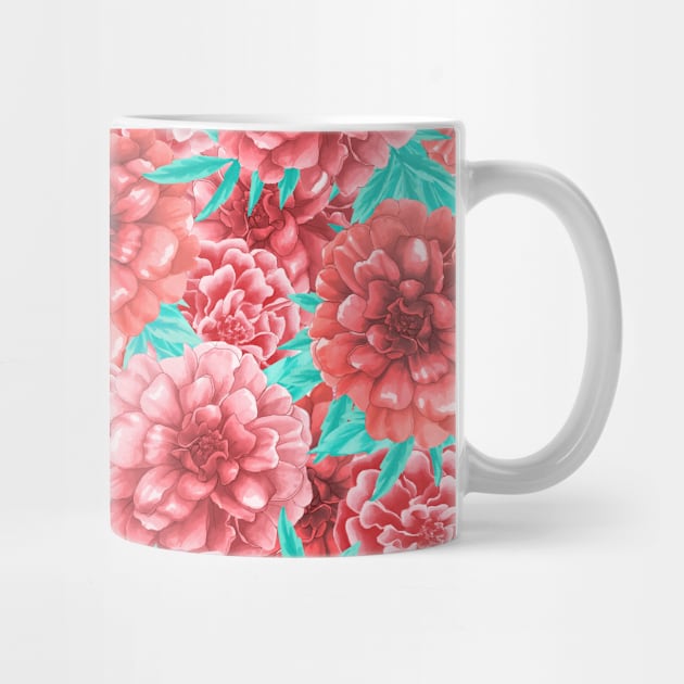 Pink & Coral Peony Floral Pattern by tanyadraws